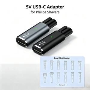 5V Type-C 암-수 어댑터, 듀얼 슬롯 방식, USB-C 충전 변환기, 전기 면도기 및 헤어 클리퍼와 호환, LED 표시등