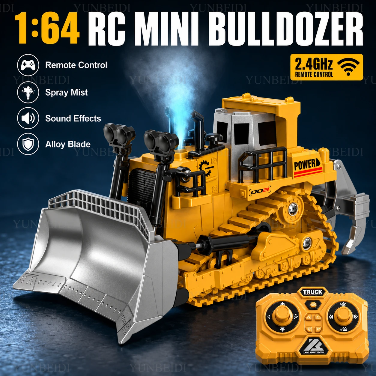 1:64 원격 조종 합금 불도저 크레인 굴착기 포크리프트 데스크탑 게임 2.4GHz RC 엔지니어링 트럭 어린이 장난감 크리스마스 선물