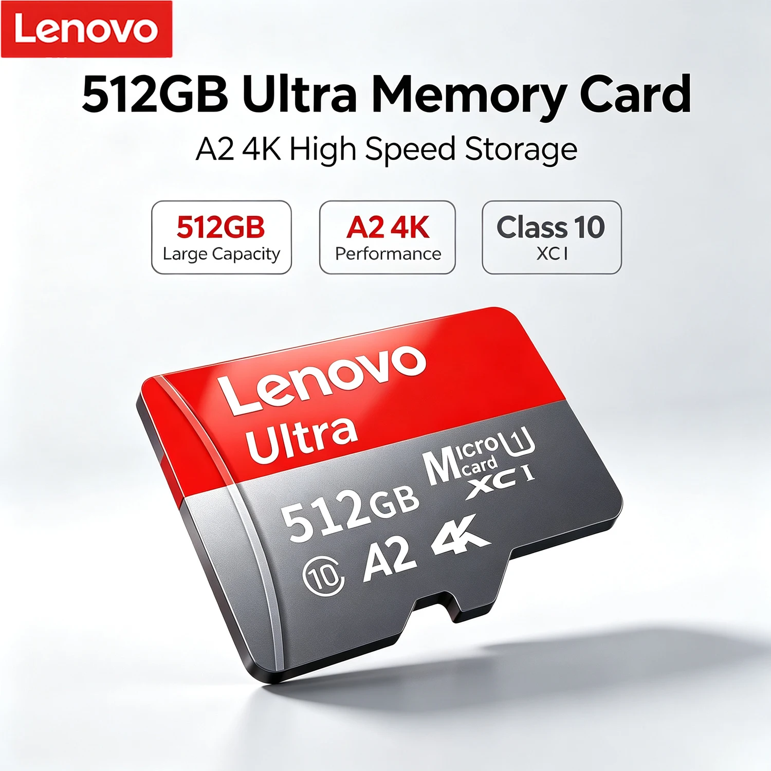 Lenovo 고속 마이크로 SD 카드 512GB, 4K 풀 HD 비디오 지원, 스마트폰 및 GoPro 액션 카메라용, 64GB, 128GB, 256GB 메모리 카드.