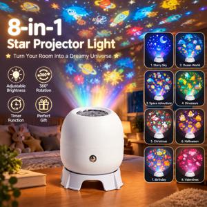 360 ° 회전하는 프로젝션 야간 조명, 8가지 패턴의 LED 분위기 조명으로 크리스마스, 할로윈, 생일 파티, 침실 장식에 활용 가능