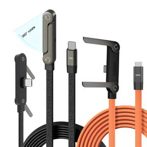 240W 초고속 충전, 스탠드가 있는 투명 홀더형 충전 케이블, 내장형 휴대폰, 게임, 사무실, 여행용 타입 C 브레이디드 디자인