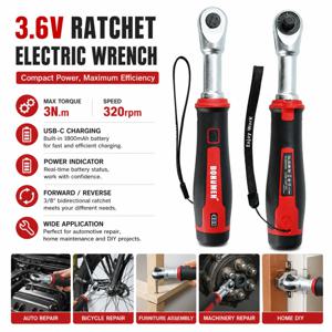 3.6V 래칫 전기 렌치, 320rpm, 1/4인치 및 3/8인치 자동/수동 충전식 렌치, 자동차 수리 도구, C타입 포트