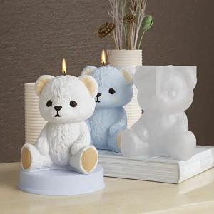 DIY 크리스탈 레진 드롭 몰드, 3D 테디베어 스마일 앉은 곰 디스플레이 스탠드 향초 왁스 레진 드롭 몰드 장식품