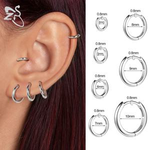 ZS 1 조각 20G 925 스털링 실버 후프 귀걸이 여성용 4MM-10MM 라운드 귀걸이 헬릭스 연골 루크 피어싱 쥬얼리