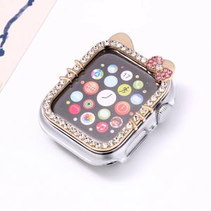 Apple Watch 케이스 용 보호 케이스 9/8/7 41mm 45mm 블링 라인 석 여성 범퍼 프레임 커버 iWatch 시리즈 40mm 44mm 6/5/4 SE