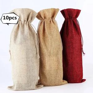 10pcs 새로운 와인 가방 레드 와인 병 커버 선물 샴페인 주머니 삼베 포장 가방 웨딩 파티 장식 와인 가방