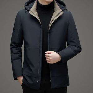 남성용 캐주얼 겨울 후드 화이트 덕 다운 재킷, 루즈 아웃도어 웨어, 방풍 솔리드 웜 퍼퍼 코트, 비즈니스 다운 패딩 상의