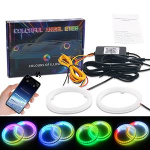 2PCS RGB 코 튼 LED 천사 눈 헤일로 반지 60mm 70mm 80mm LED 헤드 라이트 램프 자동차 UTV 오토바이 DRL 눈 APP 제어 12V 24V
