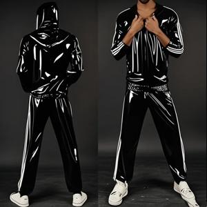 라텍스 고무 Gummi Catsuit 패션 클럽 탑과 바지 유니폼 정장 코스프레 순수한 수제 블랙 & 화이트