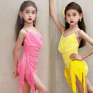 어린이 라틴 댄스 홀터 드레스 소녀 의상 Chacha Samba Rumba 경쟁 Tassels 스커트 Kids Stage Performance Dancewear