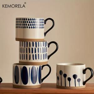 KEMORELA 1PCS 450ML 북유럽 세라믹 컵 커피 우유 머그잔 핸들 레트로 대용량 일본식 아침 오트밀 컵 선물 세트