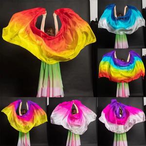 의상 액세서리 100% 실크 밸리 댄스 베일 그라데이션 컬러 250cmx120cm 베일 숄 가벼운 질감 여성 스카프