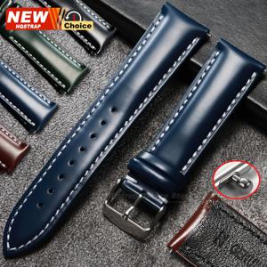 새로운 오일 광택 스티치 가죽 시계줄 부드러운 밴드 손목 스트랩 20mm 22mm 퀵 릴리즈 팔찌 여성 남성 방수 손목밴드