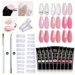 살롱 & 홈 네일 아트 키트 - 0.51oz 무취 퀵 빌드 젤 연장 세트 (네일 폼 20개 & 도구 포함) |   전문적인 UV 조각