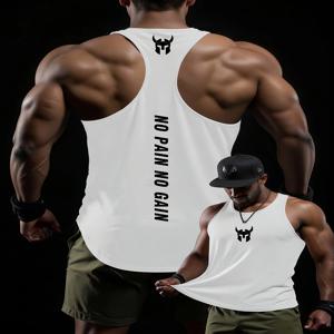 남성용 탱크탑 퀵 드라이 민소매 셔츠 NO PAIN NO GAIN 프린트 스파르탄 헬멧 보디빌딩 운동 조끼