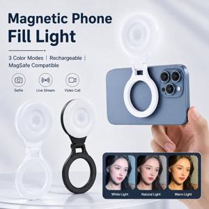 마그네틱 폰 셀카 라이트 충전식 3색 조명, MagSafe 호환 아이폰 안드로이드 라이브 비디오 메이크업 브이로그용