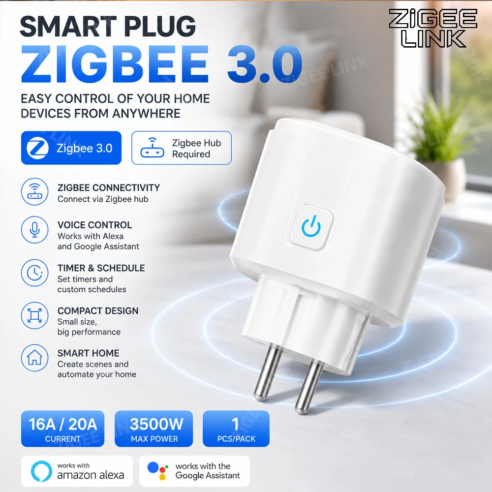 WiFi 또는 Zigbee 3.0 EU 스마트 플러그 전력 모니터 소켓 가전제품용 무선 원격 타이밍 및 음성 제어 소켓