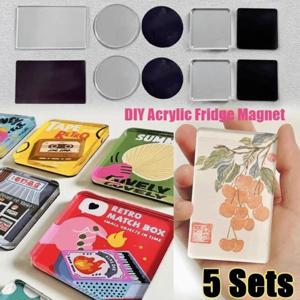 5개 DIY 수제 냉장고 자석 투명 셀프 접착 아크릴 냉장고 자석 자석 시트 포함 사각형 DIY 공예 세트