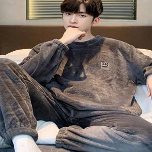 남성용 따뜻한 산호 양털 잠옷 겨울 세트 봄 가을 겨울 스타일 오버사이즈 양털 안감 홈웨어 십대 및 성인용