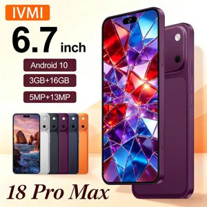 IVMI 18 Pro Max 스마트폰, 안드로이드 10.0, 듀얼 SIM, 6.7인치, 3GB RAM, 16GB ROM, 지문 인식, 얼굴 인식, Wi-Fi, 플레이 스토어, 4G 모바일폰