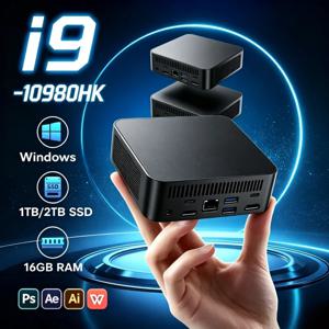 인텔 i9 10980HK 미니 데스크톱 PC, 8코어, 16스레드, 16GB RAM, 1TB/2TB SSD, 트리플 4K 출력 지원, 게이밍 및 업무에 최적화, 최고 성능을 자랑하는 Max Pro Plus 모델.