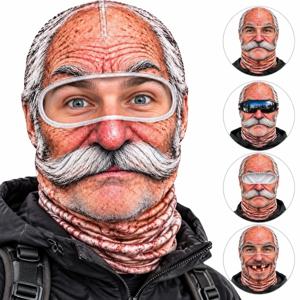 3D 입체 프린팅된 노인용 발라클라바, 얼굴 전체를 가리는 통기성 좋은 마스크, 눈 구멍이 있는 디자인, 흰색 콧수염 장식, 신축성 있는 소재, 스키용 후드 마스크
