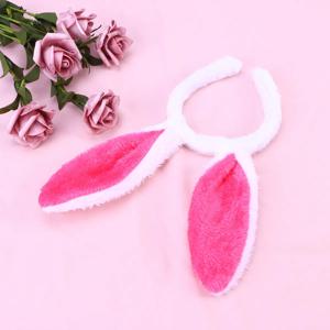 토끼 귀 모양 헤어밴드, 흰색 장미 장식, 부드러운 플리스 소재, 편안한 착용감, 휴일에 어울리는 토끼 귀 헤어 액세서리