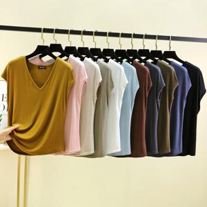 모달 v 넥 탱크 탑 여름 여성 티셔츠 민소매 플러스 사이즈 얇은 캐주얼 루즈 티셔츠 모든 경기