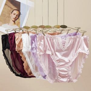 여성용 섹시한 할로우 레이스 메쉬 팬티, 여름 통기성 속옷, 하이웨이스트 브리프, 심리스 컴포트 실크 원단 언더팬츠, 1 개