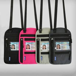 도난 방지 보안 스태시 파우치 조절 가능한 넥 스트랩이 있는 나일론 RFID 차단 여권 가방 방수 여행용 넥 지갑