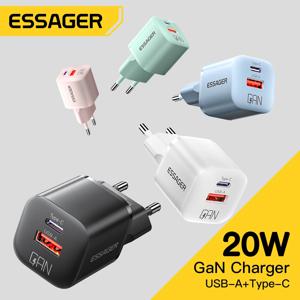 Essager 20W GaN USB 유형 C 충전기 PD 고속 충전 전화 QC 3.0 iPhone 15 14 13 12 Pro Max Mini iPad 충전용 빠른 충전기