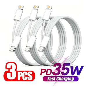 3개입 35W PD 고속 충전 브레이드 케이블 (아이폰 11, 12, 13 미니, 14 프로 맥스, X, XR, XS 맥스, 8, 14 플러스용) 고속 충전 USB C 데이터 케이블