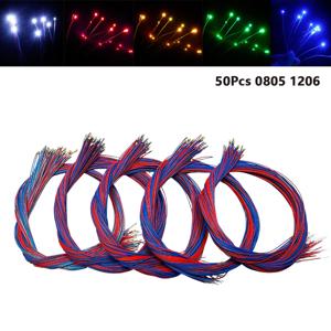 50개 DIY 마이크로 SMD 0805 1206 LED 램프 유선 사전납땜 마이크로 리츠 유선 칩 30cm 3V 철도 모형 키트 장난감 (건담 장면용)