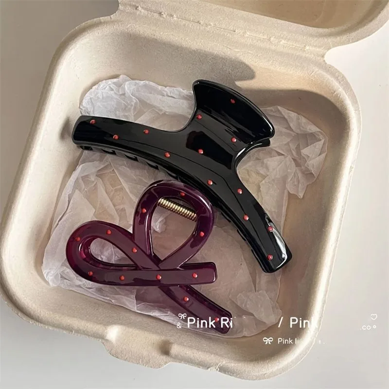 1/2pcs 빈티지 우아한 폴카 도트 레드 보우 헤어 클립 상어 클로 클램프 머리핀 바레트 한국 헤어 헤드웨어 액세서리 여성용