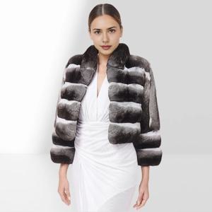 우아한 친칠라 퍼 재킷, 짧은 리얼 렉스 토끼털 코트(칼라 포함), 여성용 짧은 퍼 코트, 패션 럭셔리 가죽 재킷