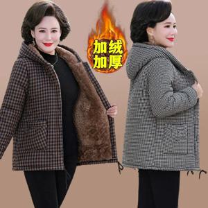 5XL 엄마의 겨울 복장 플러시하고 두꺼운 파카 중년 및 노인 여성 후드와 따뜻한 재킷 레이디스 짧은 아웃 코트