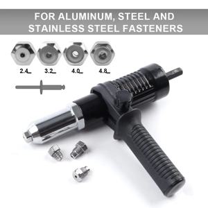 2.4-4.8mm 무력 전동 리벳건 어댑터 키트 고효율 무선 가정용 리벳팅 너트 기계 공구 (전동 드릴용)