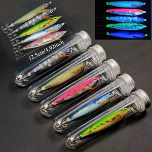 1개 12.5cm 야광 목재 새우 모양 가로형 오징어 지그 세트 UV 오징어 루어 바다 갑오징어 문어 바닷물 낚시 도구