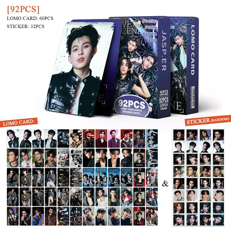    92PCS JASP.ER 러브씬 포토카드 세트 60개 로모 카드 + 32개 스티커 조웅 폰드 산타 아우 태국 아이돌 팬들을 위한 굿즈