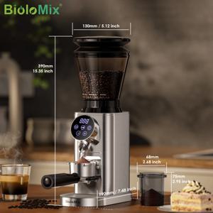 BioloMix 전기 버 그라인더 – 48단계 정밀 설정, 탈착식 커피 홀더, 일관된 에스프레소 분쇄를 위한 원뿔형 버