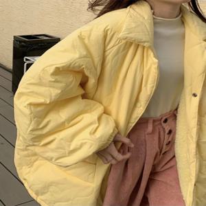 두꺼운 양털 코튼 재킷 한국 스타일 브레드 코트 여성 롱 코트 가을 겨울 루즈핏 통근 스타일 싱글 버튼 클로저