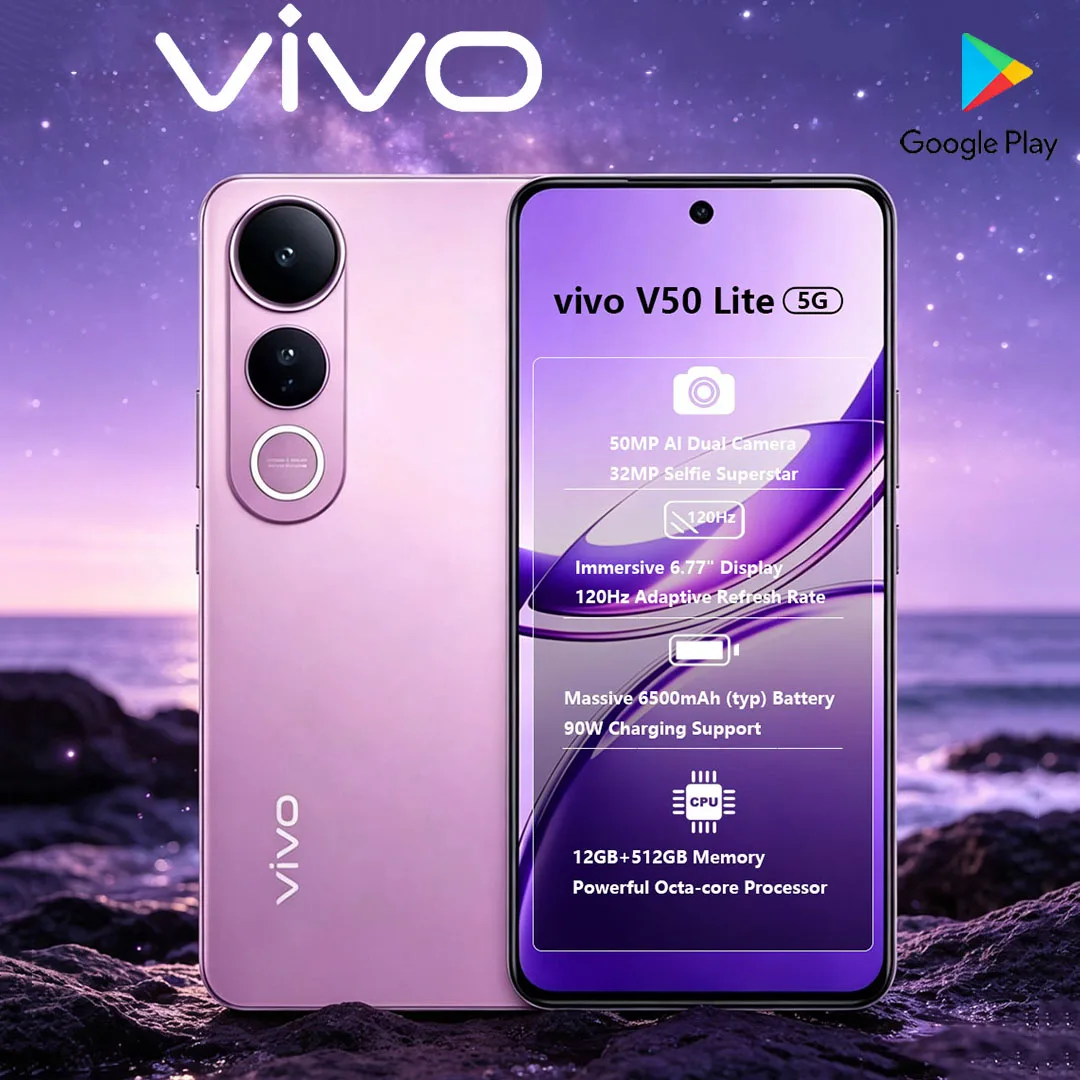 새로운 VIVO V50 Lite 5G 듀얼심 모바일폰 90W 고속 충전 6500mAh 배터리 50메가픽셀 AI 스마트폰 12+512GB 메모리 탑재