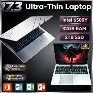 인텔 6500Y, 17.3인치 노트북, 윈도우 11, 32GB RAM, 2TB SSD, 지문 인식 로그인, 대형 디스플레이, 이메일 작업 및 비디오 재생에 적합