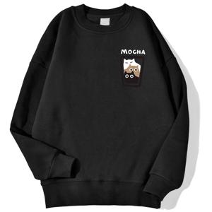 커피 컵에 세 마리의 고양이 남성 후드 하라주쿠 Crewneck 까마귀 패션 특대 Hoody 가을 편안한 Tracksuit