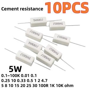 10PCS 시멘트 저항 5W 수평 0.1R/0.25/0.47/3/5R/6.8/10/47/100ohms/1K/10K47K
