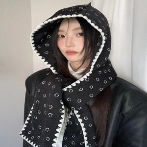 Hanfu 스타일 고양이 활 모자 스카프 세트 따뜻하고 내한성 목 스카프 큰 머리 및 귀 보호