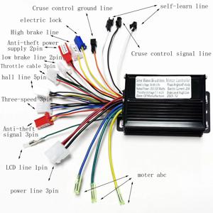 36V/64V, 300W/500W, 25A 사인파 브러시리스 모터 컨트롤러, 삼중 모드 사인파 방식으로, 전기 자전거 및 오토바이에 사용 가능.