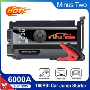 4 in 1 6000A 피크 자동차 점프 스타터, 160PSI 휴대용 에어 컴프레서, 휘발유 디젤 트럭 SUV용 12V 배터리 부스터 파워 팩