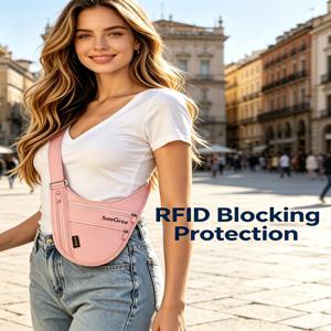 SooGree RFID 차단 도난 방지 겨드랑이 여행용 파우치 숨겨진 보안 숄더백 여권 카드 전화 홀더 지갑 남성 여성