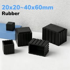 20x20~40x60mm 검정색 사각형 고무 의자 다리 캡 미끄럼 방지 테이블 발 먼지 커버 양말 바닥 보호 패드 파이프